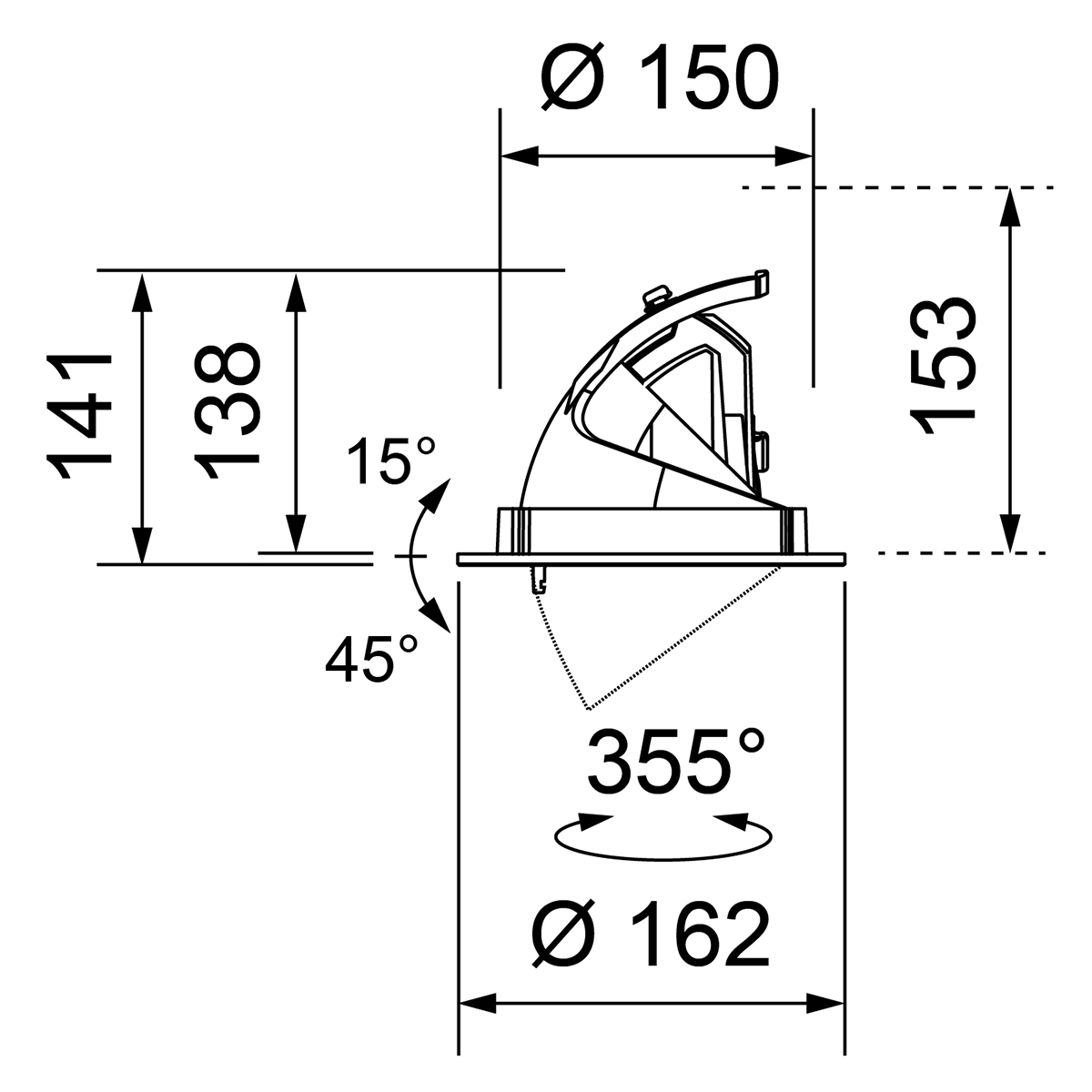 Einbau-Downlight Mira II LED, Bohrloch-Ø 150 mm, 3000 K
